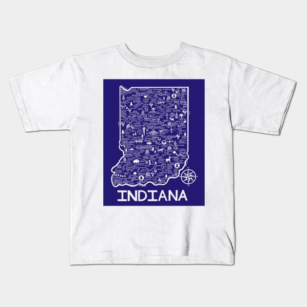 Indiana Map Kids T-Shirt by fiberandgloss
